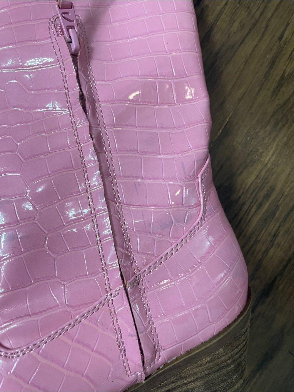 Women’s Pink Croc-Embossed Mid-Calf Western Boots - Picture 10 of 11